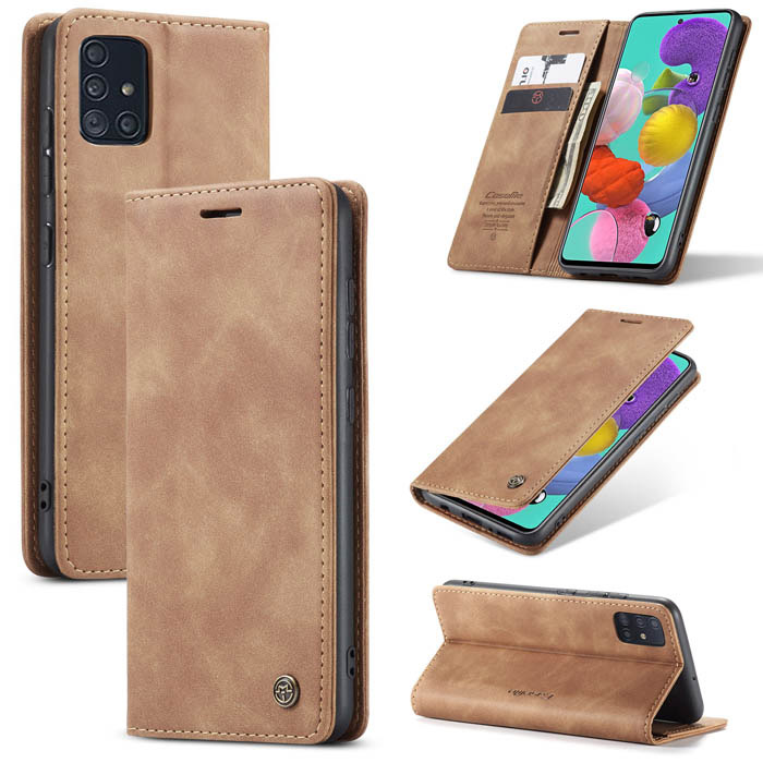 CaseMe Samsung Galaxy A51 Wallet Kickstand Magnetic Case Brown - Click Image to Close