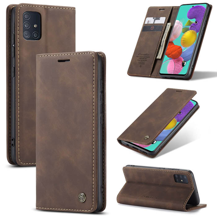CaseMe Samsung Galaxy A51 Wallet Kickstand Magnetic Case Coffee - Click Image to Close