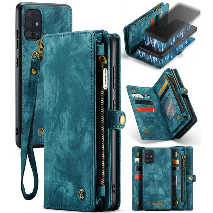 CaseMe Samsung Galaxy A51 4G Wallet Case with Wrist Strap Blue - Click Image to Close