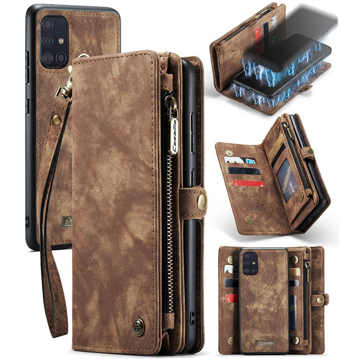 CaseMe Samsung Galaxy A51 4G Wallet Case with Wrist Strap Coffee - Click Image to Close