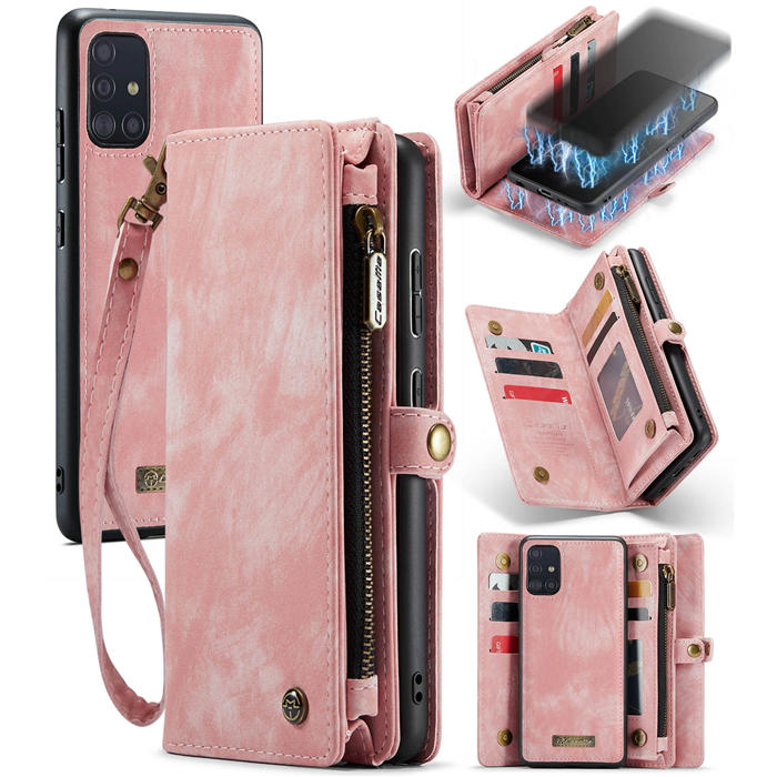 CaseMe Samsung Galaxy A51 4G Wallet Case with Wrist Strap Pink - Click Image to Close