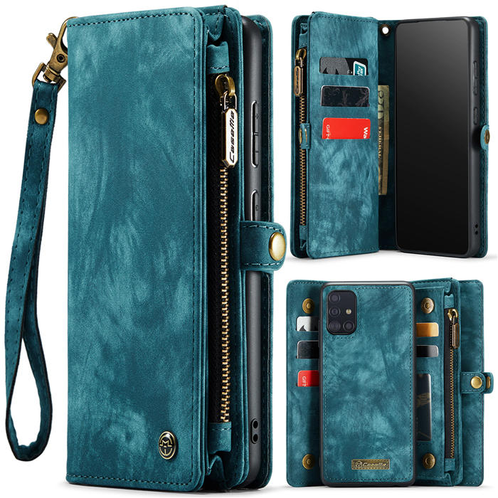 CaseMe Samsung Galaxy A51 4G Zipper Wallet Magnetic Detachable 2 in 1 Case with Wrist Strap