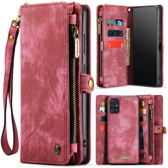 CaseMe Samsung Galaxy A51 4G Zipper Wallet Magnetic Detachable 2 in 1 Case with Wrist Strap