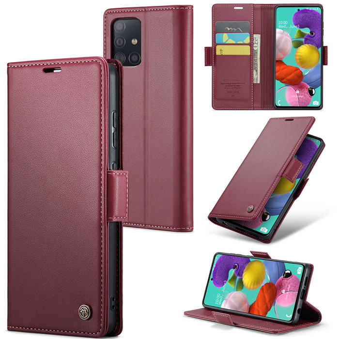 CaseMe Samsung Galaxy A51 4G Wallet RFID Blocking Magnetic Buckle Case Red - Click Image to Close