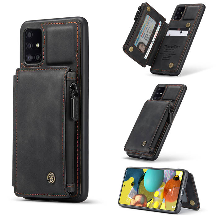 CaseMe Samsung Galaxy A51 Zipper Pocket Card Slots Cover Black