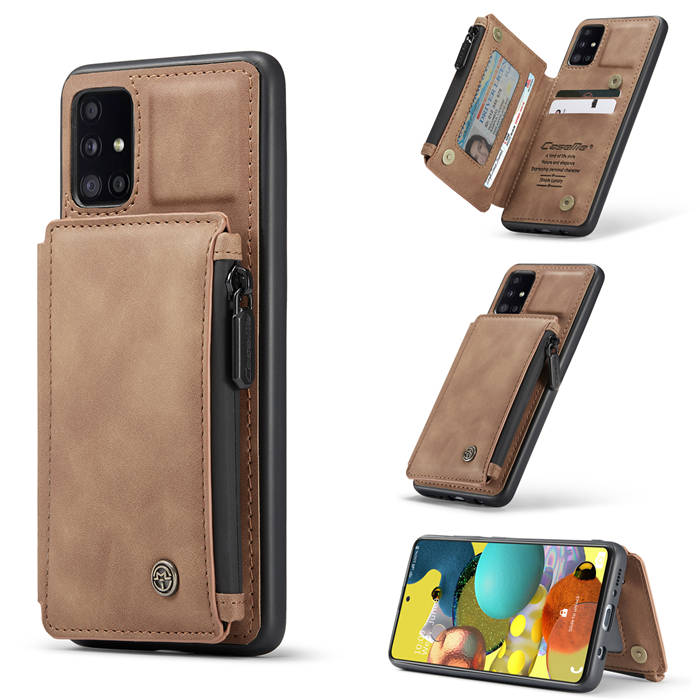 CaseMe Samsung Galaxy A51 Zipper Pocket Card Slots Cover Brown