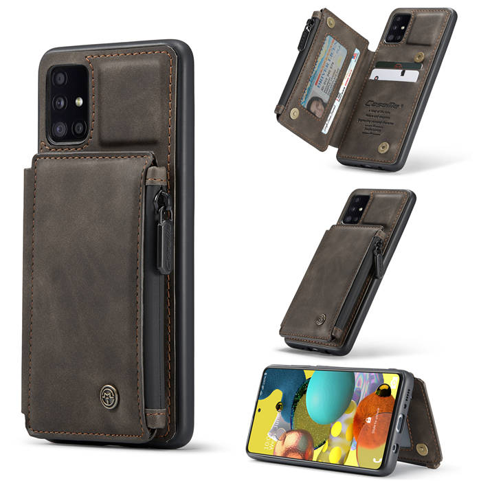 CaseMe Samsung Galaxy A51 Zipper Pocket Card Slots Cover Coffee