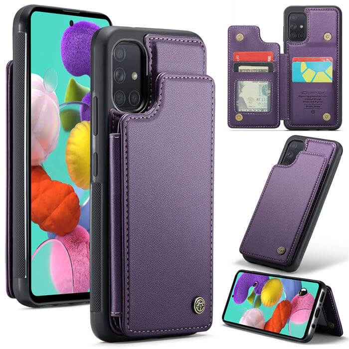 CaseMe Samsung Galaxy A51 4G RFID Blocking Card Holder Case Purple - Click Image to Close