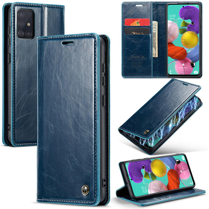 CaseMe Samsung Galaxy A51 4G Wallet Magnetic Case Blue - Click Image to Close