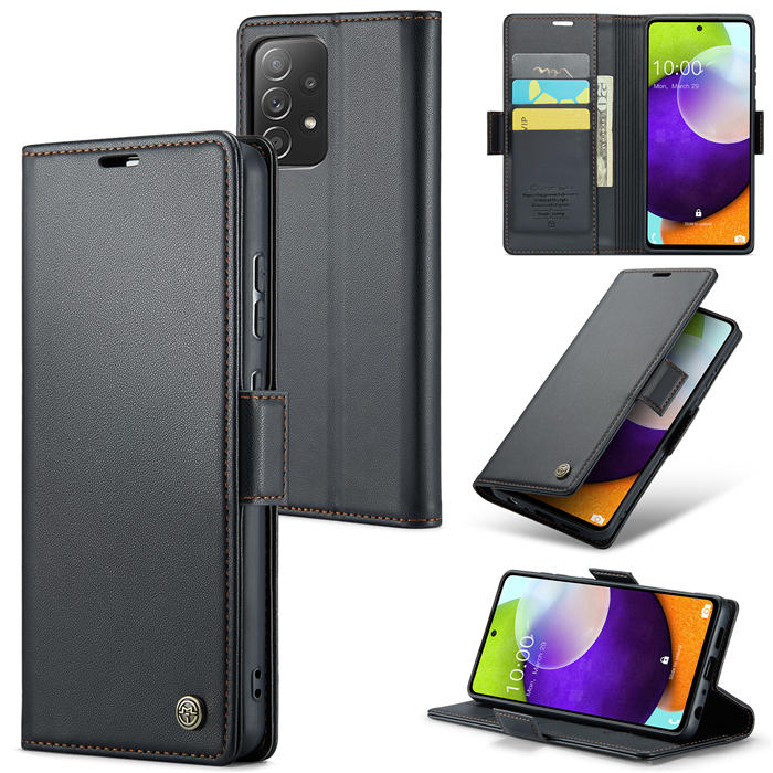 CaseMe Samsung Galaxy A52 Wallet RFID Blocking Magnetic Buckle Case Black - Click Image to Close