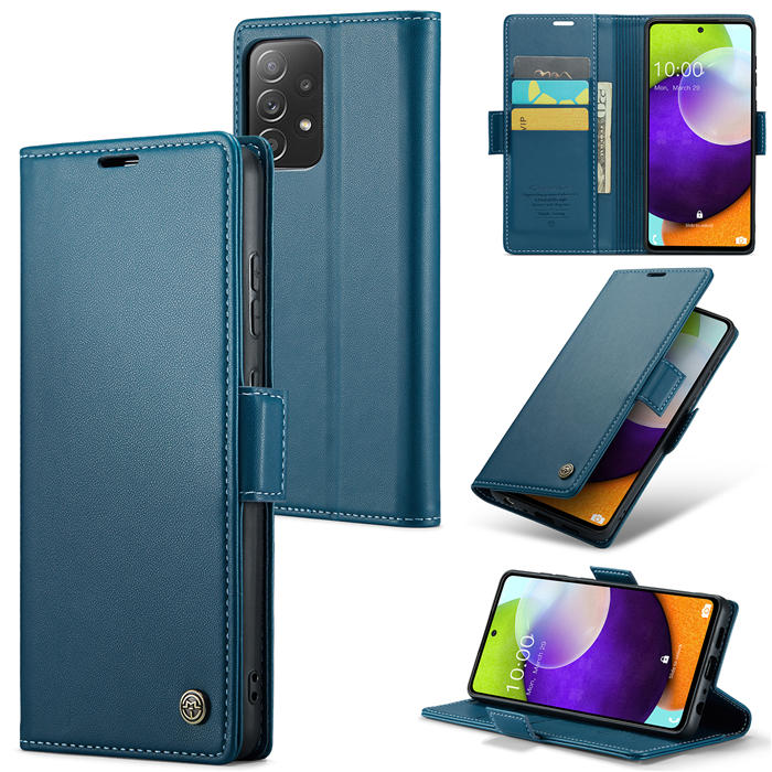 CaseMe Samsung Galaxy A52 Wallet RFID Blocking Magnetic Buckle Case Blue - Click Image to Close