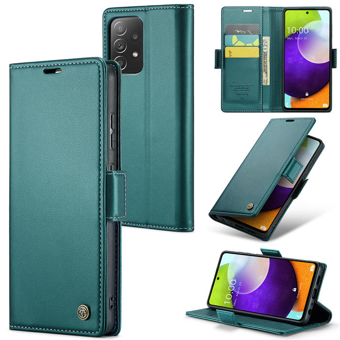CaseMe Samsung Galaxy A52 Wallet RFID Blocking Magnetic Buckle Case Green - Click Image to Close