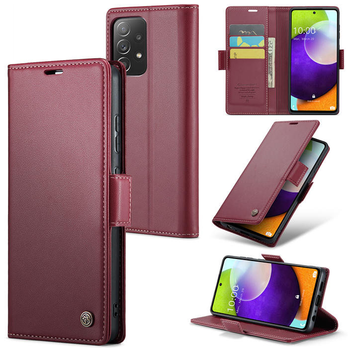 CaseMe Samsung Galaxy A52 Wallet RFID Blocking Magnetic Buckle Case Red - Click Image to Close