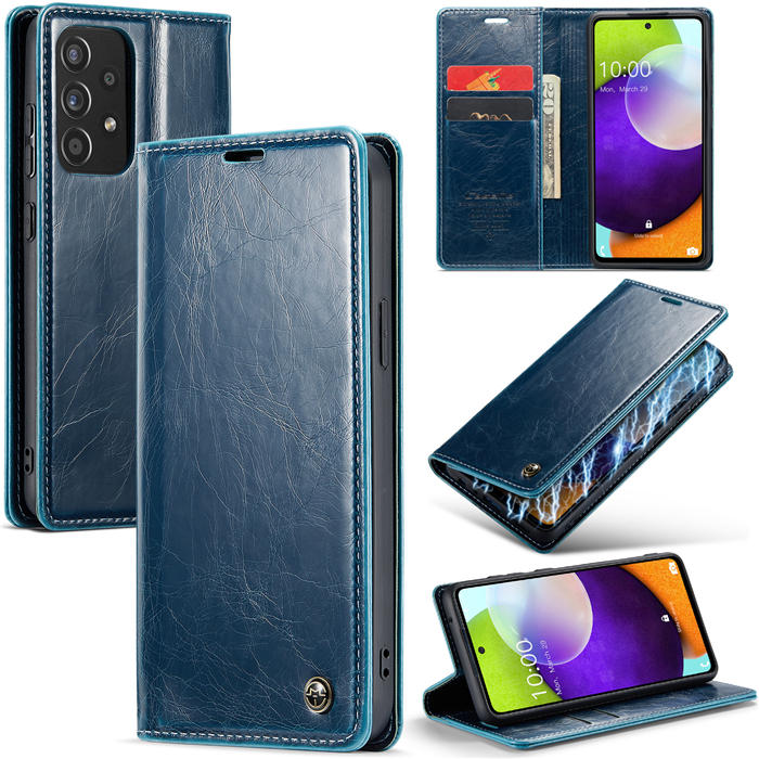 CaseMe Samsung Galaxy A52 Wallet Magnetic Case Blue - Click Image to Close