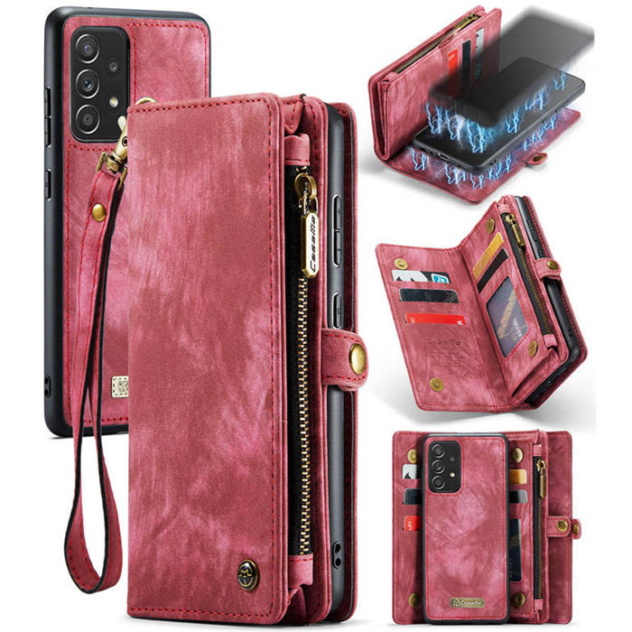 CaseMe Samsung Galaxy A52 Wallet Case with Wrist Strap Red - Click Image to Close