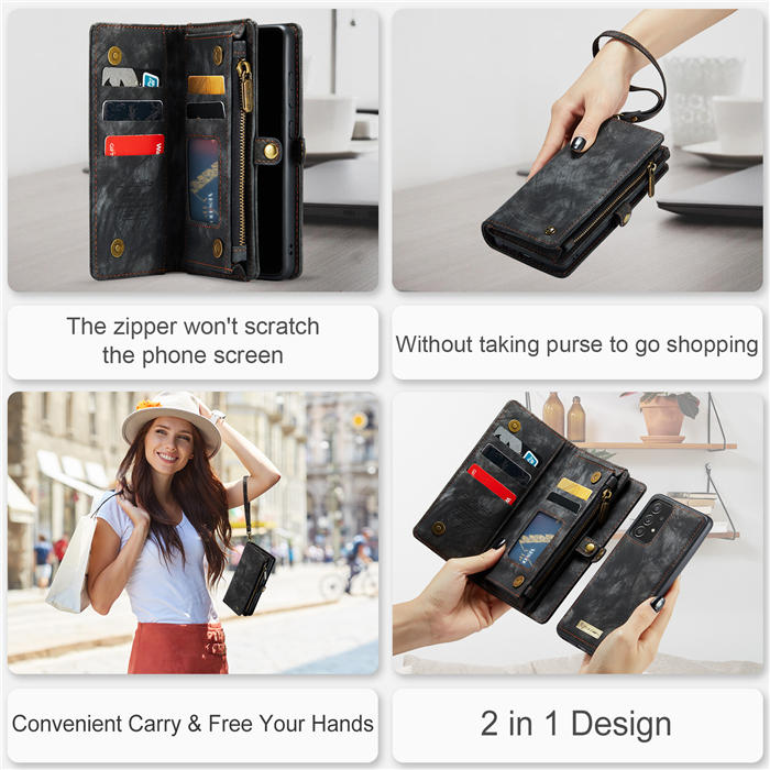 CaseMe Samsung Galaxy A52 Zipper Wallet Magnetic Detachable 2 in 1 Case with Wrist Strap