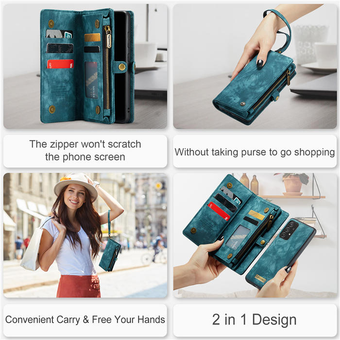CaseMe Samsung Galaxy A72 Zipper Wallet Magnetic Detachable 2 in 1 Case with Wrist Strap