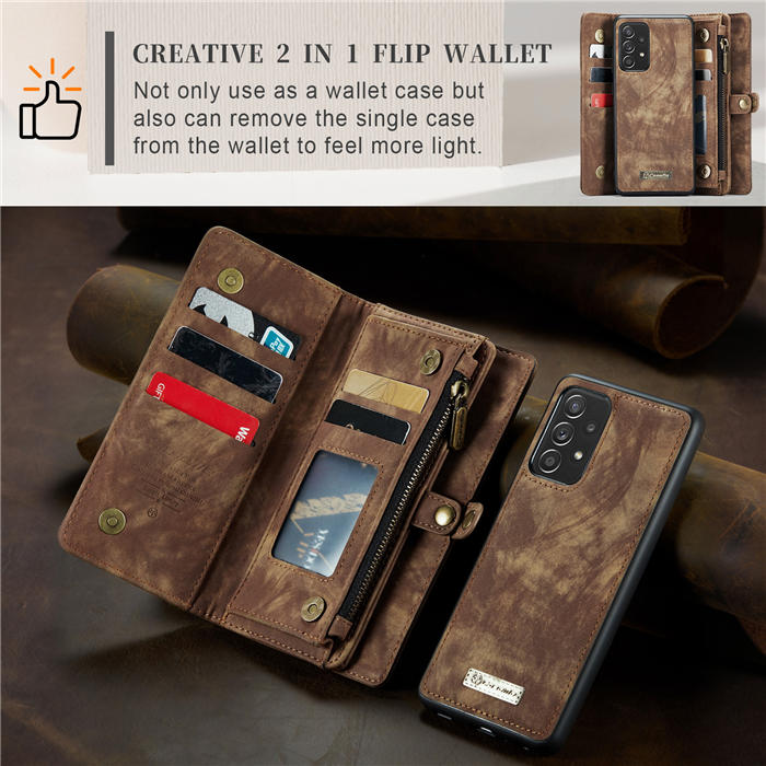 CaseMe Samsung Galaxy A52 Zipper Wallet Magnetic Detachable 2 in 1 Case with Wrist Strap