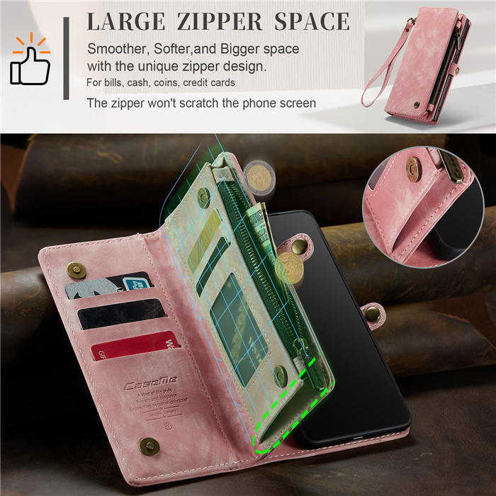 CaseMe Samsung Galaxy A72 Zipper Wallet Magnetic Detachable 2 in 1 Case with Wrist Strap