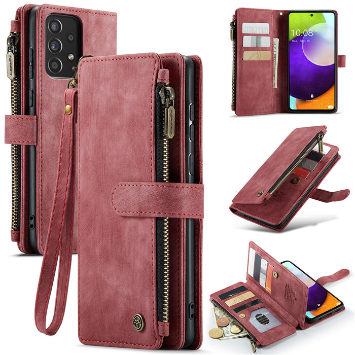 CaseMe Samsung Galaxy A52 5G Zipper Wallet Kickstand Case Red