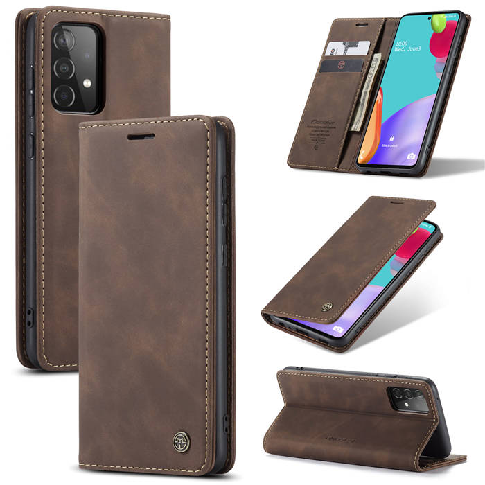 CaseMe Samsung Galaxy A52 5G Wallet Kickstand Magnetic Case Coffee - Click Image to Close