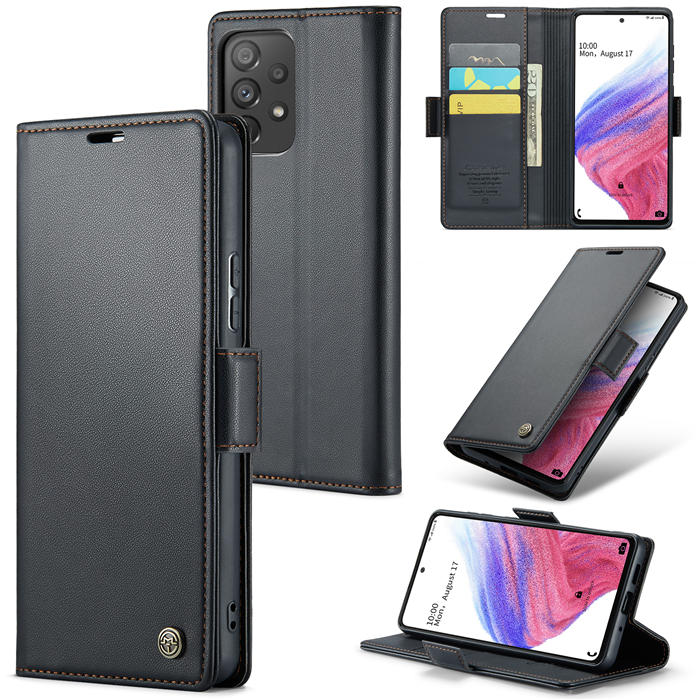 CaseMe Samsung Galaxy A53 5G Wallet RFID Blocking Magnetic Buckle Case Black - Click Image to Close
