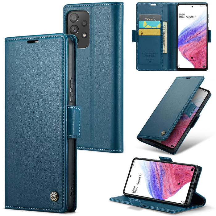 CaseMe Samsung Galaxy A53 5G Wallet RFID Blocking Magnetic Buckle Case Blue - Click Image to Close