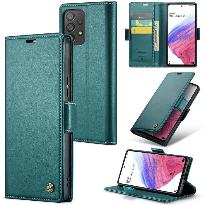 CaseMe Samsung Galaxy A53 5G Wallet RFID Blocking Magnetic Buckle Case Green - Click Image to Close