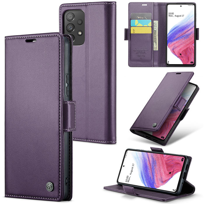 CaseMe Samsung Galaxy A53 5G Wallet RFID Blocking Magnetic Buckle Case Purple - Click Image to Close