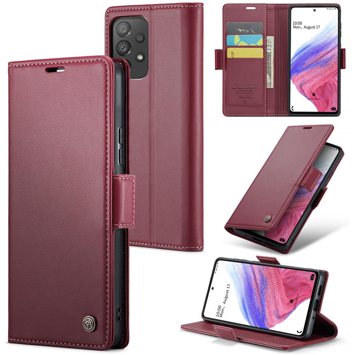 CaseMe Samsung Galaxy A53 5G Wallet RFID Blocking Magnetic Buckle Case Red - Click Image to Close