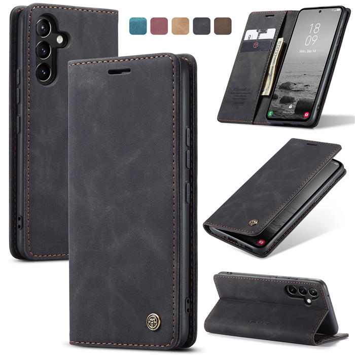CaseMe Samsung Galaxy A54 Wallet Retro Leather Case Black - Click Image to Close