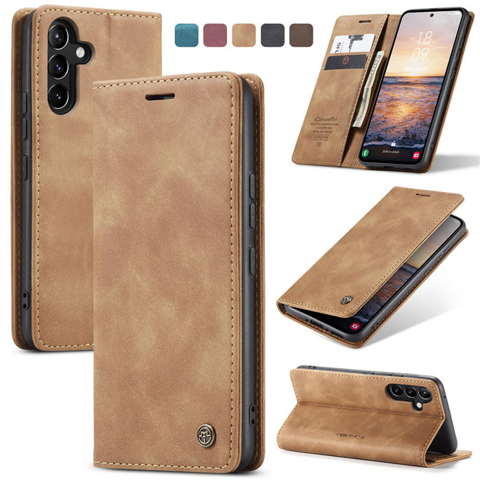 CaseMe Samsung Galaxy A54 Wallet Retro Leather Case Brown - Click Image to Close