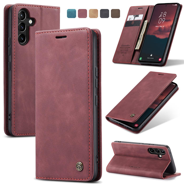 CaseMe Samsung Galaxy A54 Wallet Retro Leather Case Red - Click Image to Close