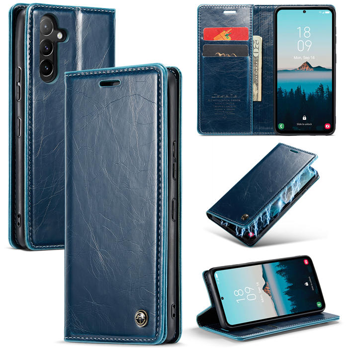 CaseMe Samsung Galaxy A54 5G Luxury Wallet Magnetic Case Blue - Click Image to Close