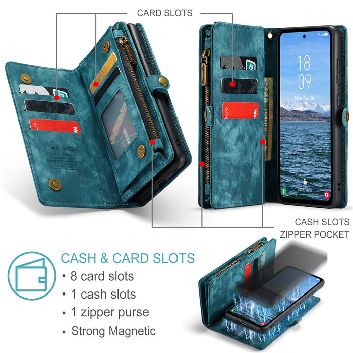 CaseMe Samsung Galaxy A54 5G Zipper Wallet Magnetic Detachable 2 in 1 Case with Wrist Strap