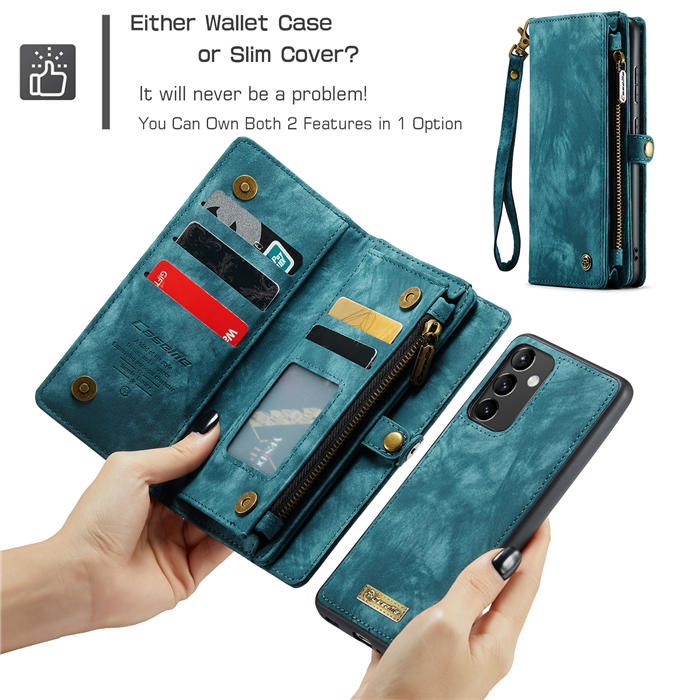 CaseMe Samsung Galaxy A54 5G Zipper Wallet Magnetic Detachable 2 in 1 Case with Wrist Strap