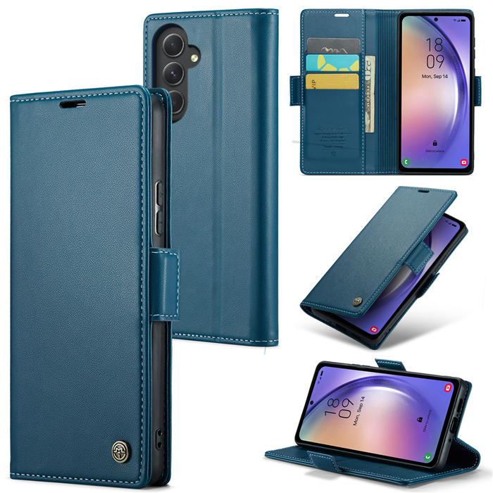 CaseMe Samsung Galaxy A54 5G Wallet RFID Blocking Magnetic Buckle Case Blue - Click Image to Close