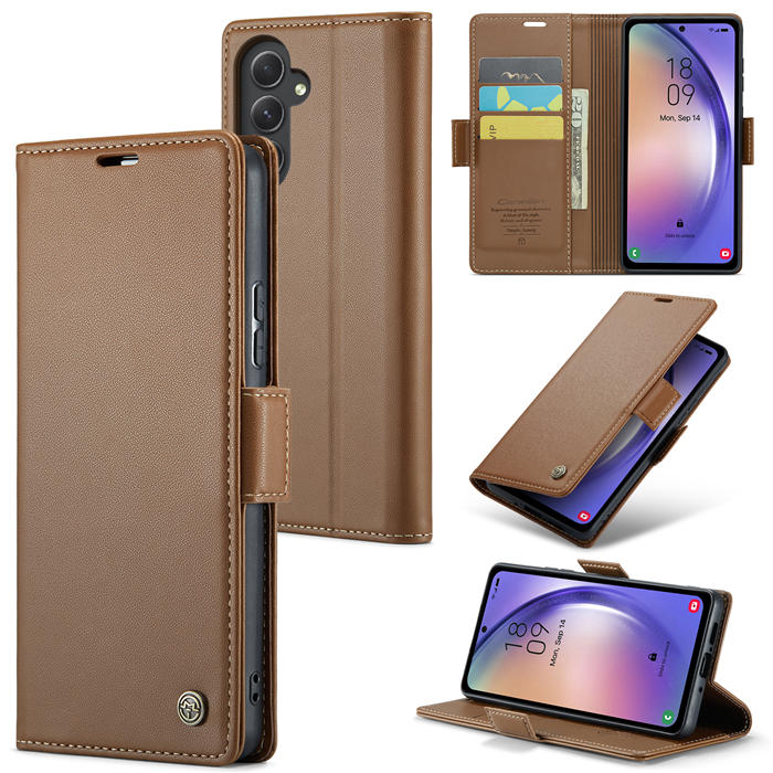 CaseMe Samsung Galaxy A54 5G Wallet RFID Blocking Magnetic Buckle Case Brown - Click Image to Close