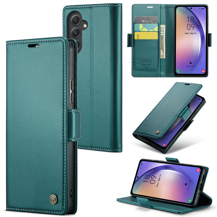 CaseMe Samsung Galaxy A54 5G Wallet RFID Blocking Magnetic Buckle Case Green - Click Image to Close