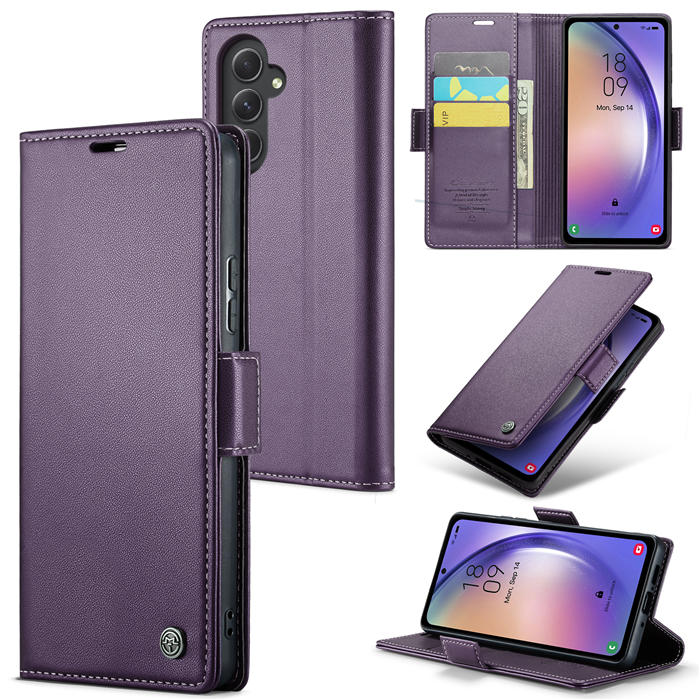 CaseMe Samsung Galaxy A54 5G Wallet RFID Blocking Magnetic Buckle Case Purple - Click Image to Close