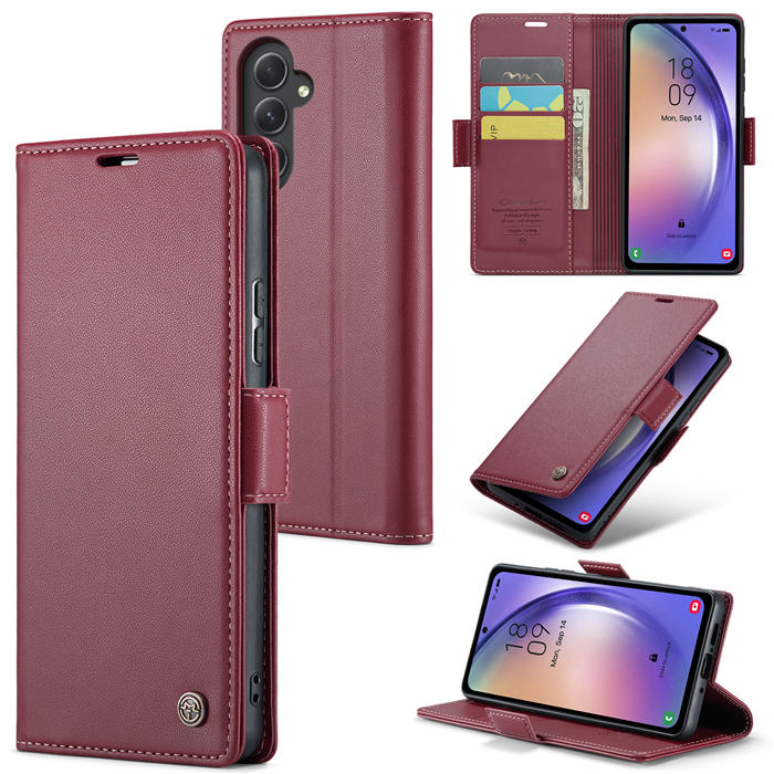 CaseMe Samsung Galaxy A54 5G Wallet RFID Blocking Magnetic Buckle Case Red - Click Image to Close
