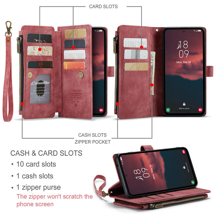 CaseMe Samsung Galaxy A54 Wallet kickstand Magnetic Leather Case with Wrist Strap