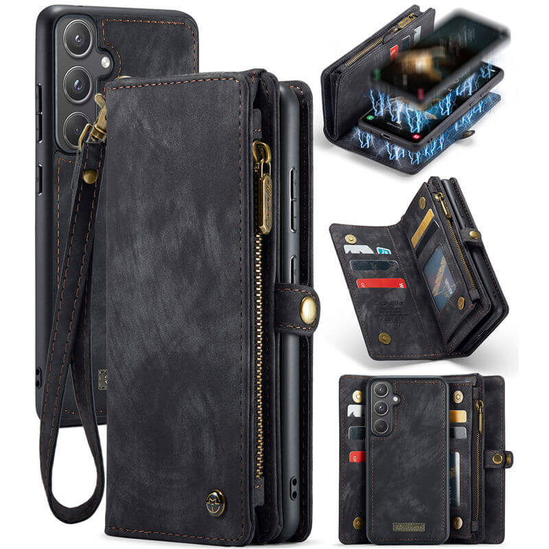 CaseMe Samsung Galaxy A55 Wallet Case with Wrist Strap Black - Click Image to Close