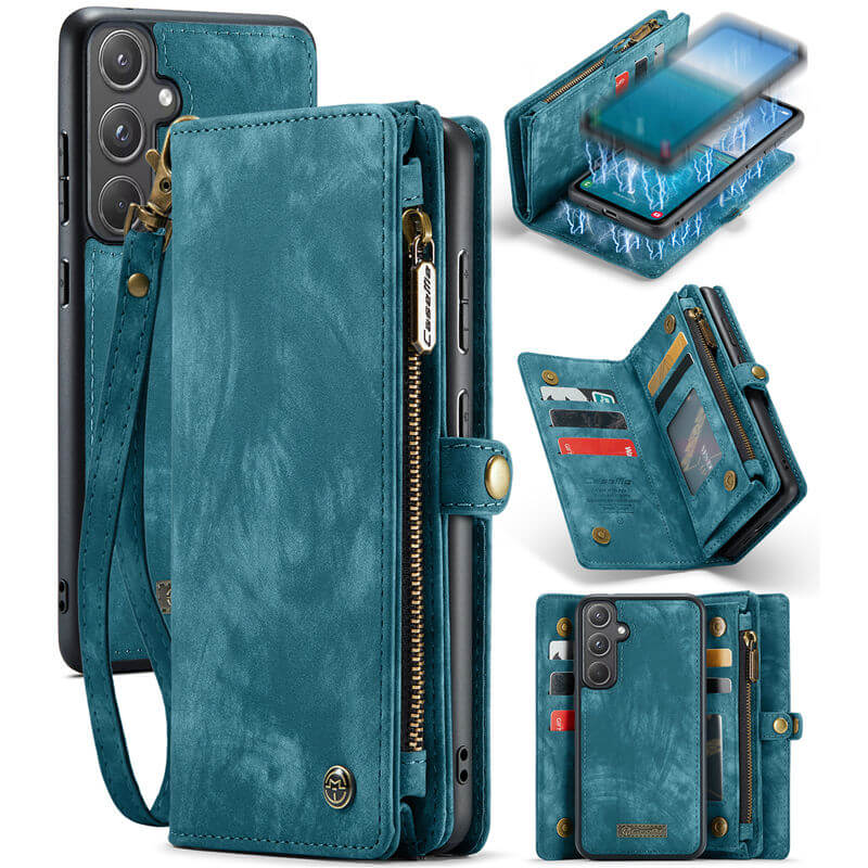 CaseMe Samsung Galaxy A55 Wallet Case with Wrist Strap Blue - Click Image to Close