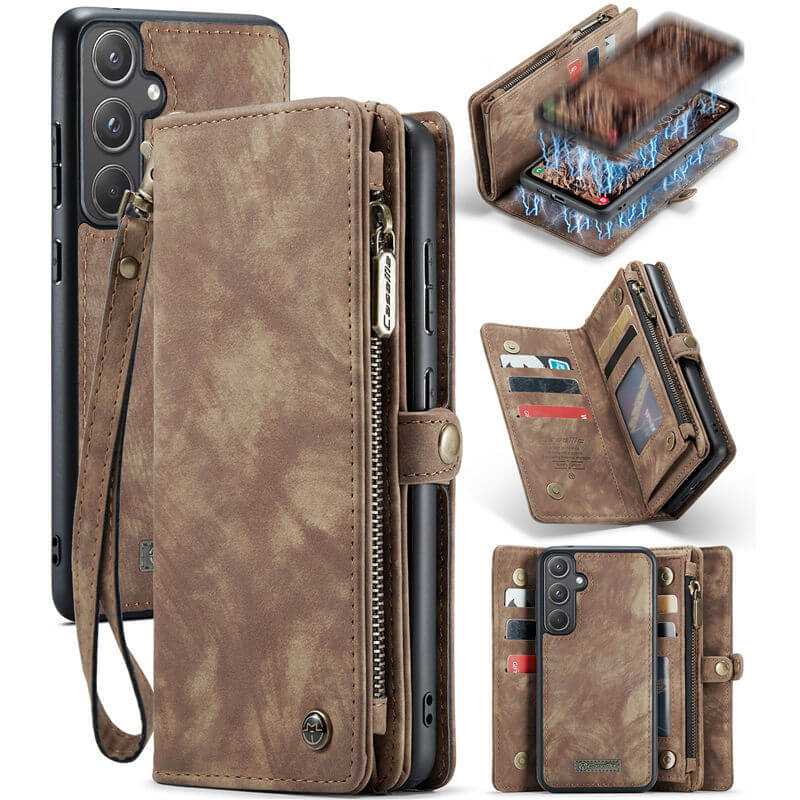 CaseMe Samsung Galaxy A55 Wallet Case with Wrist Strap Coffee - Click Image to Close