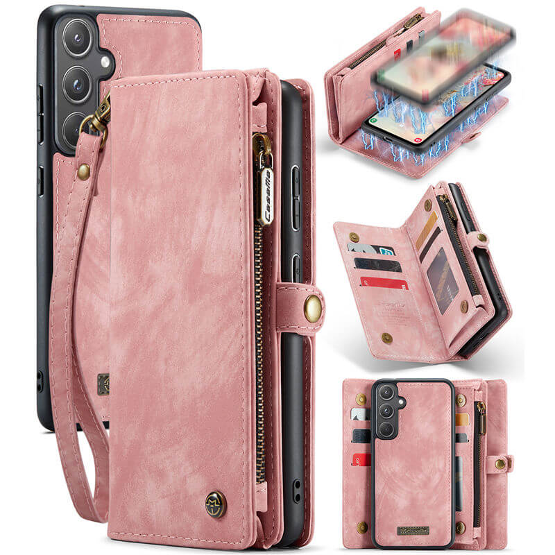 CaseMe Samsung Galaxy A55 Wallet Case with Wrist Strap Pink