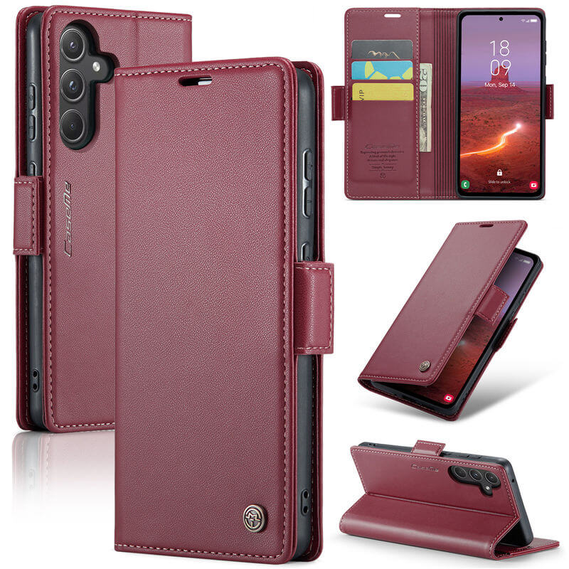 CaseMe Samsung Galaxy A55 Wallet RFID Blocking Magnetic Buckle Case Red