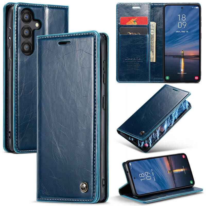 CaseMe Samsung Galaxy A55 Luxury Wallet Magnetic Case Blue - Click Image to Close