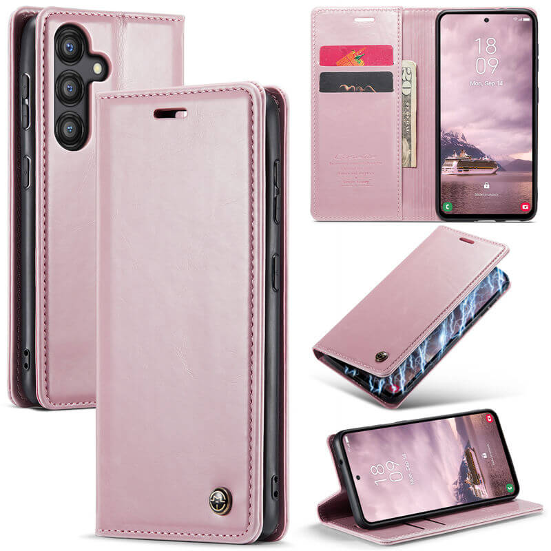 CaseMe Samsung Galaxy A55 Luxury Wallet Magnetic Case Pink - Click Image to Close