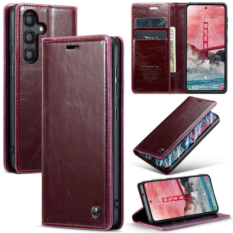 CaseMe Samsung Galaxy A55 Luxury Wallet Magnetic Case Red - Click Image to Close